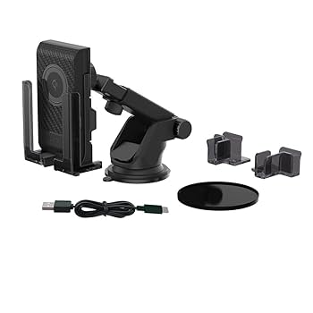 ① ワイヤレス誘導スピーカー　ブラック　スマホホルダー　LEDライト付き　未使用 ② ワイヤレス誘導スピーカー ブラック スマホホルダー LED